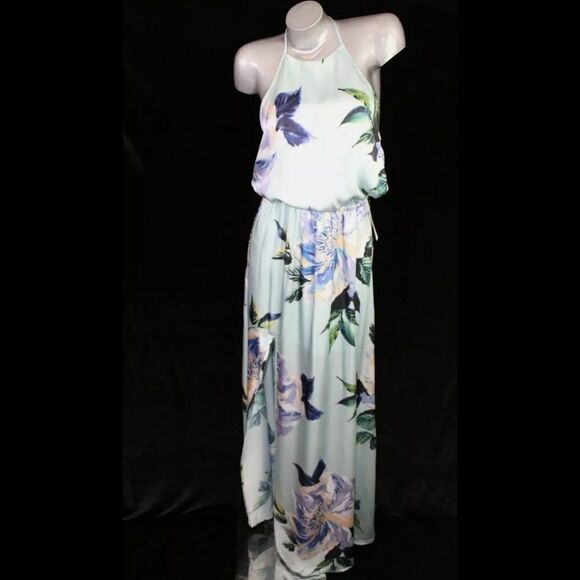 Show Me Your MuMu Heather Halter Dress Size Medium Mint to Be Floral Satin - Picture 8 of 11